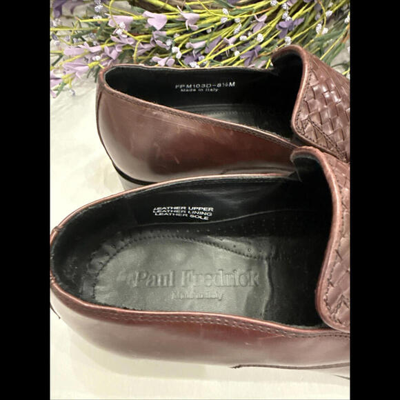 Men's Paul Fredrick Brown Woven Italian Leather Penny Loafers Size 8.5 C… - Picture 5 of 12